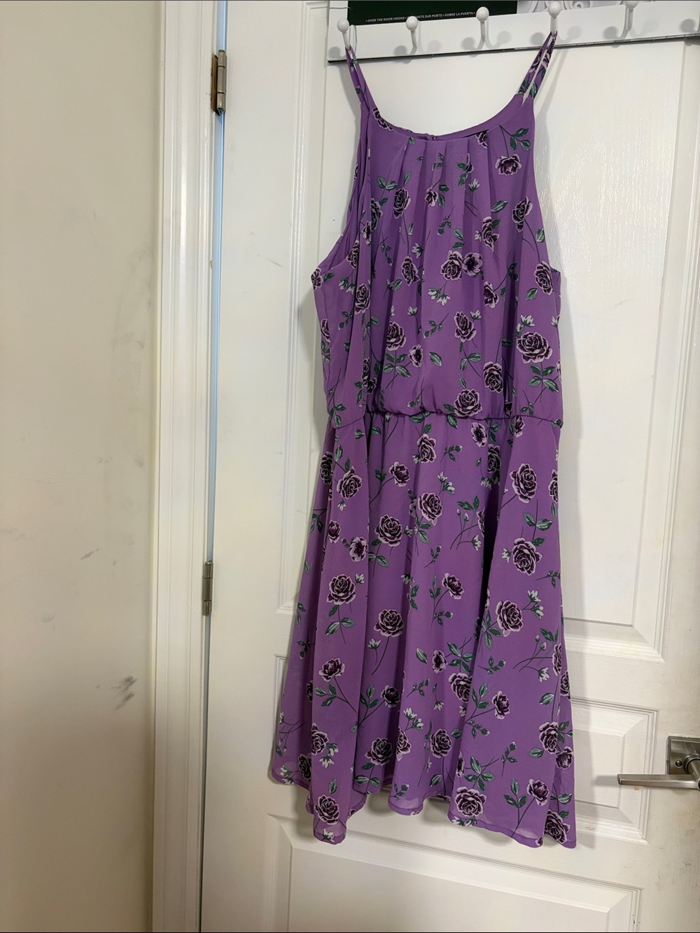 Purple Floral Spaghetti-Strap Mini Dress